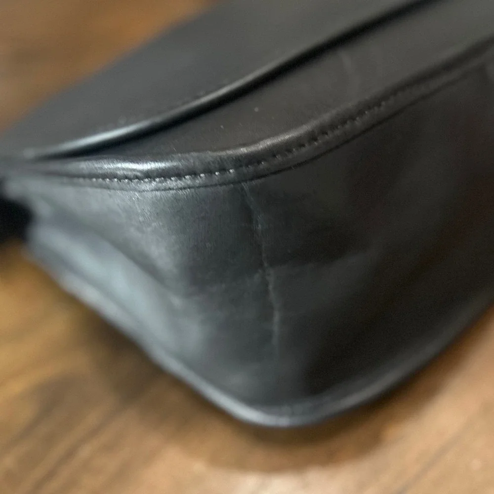 Vintage Coach Crossbody Bag Black Leather Flap Brass Classic Quiet Luxury 90s